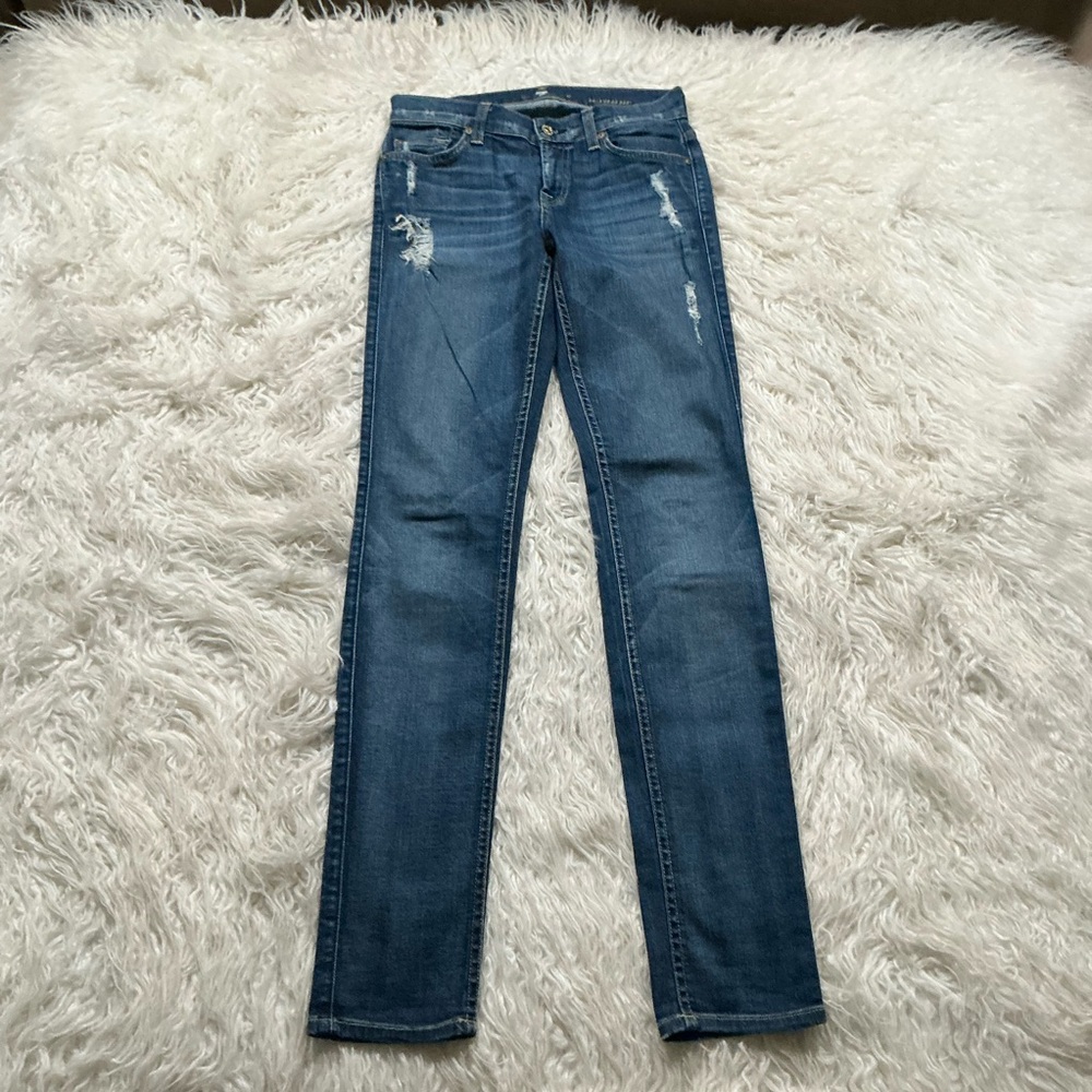 7 For All Mankind Distressed Indigo Skinny Jeans